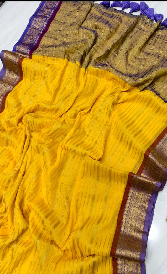 Shangupushppam yellow Mulcotton saree ♥️