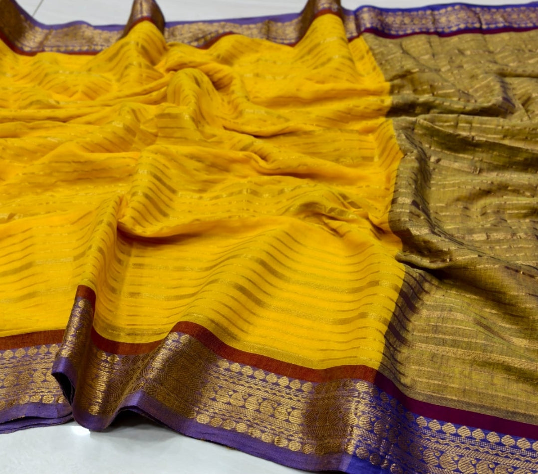 Shangupushppam yellow  Mulcotton saree ♥️